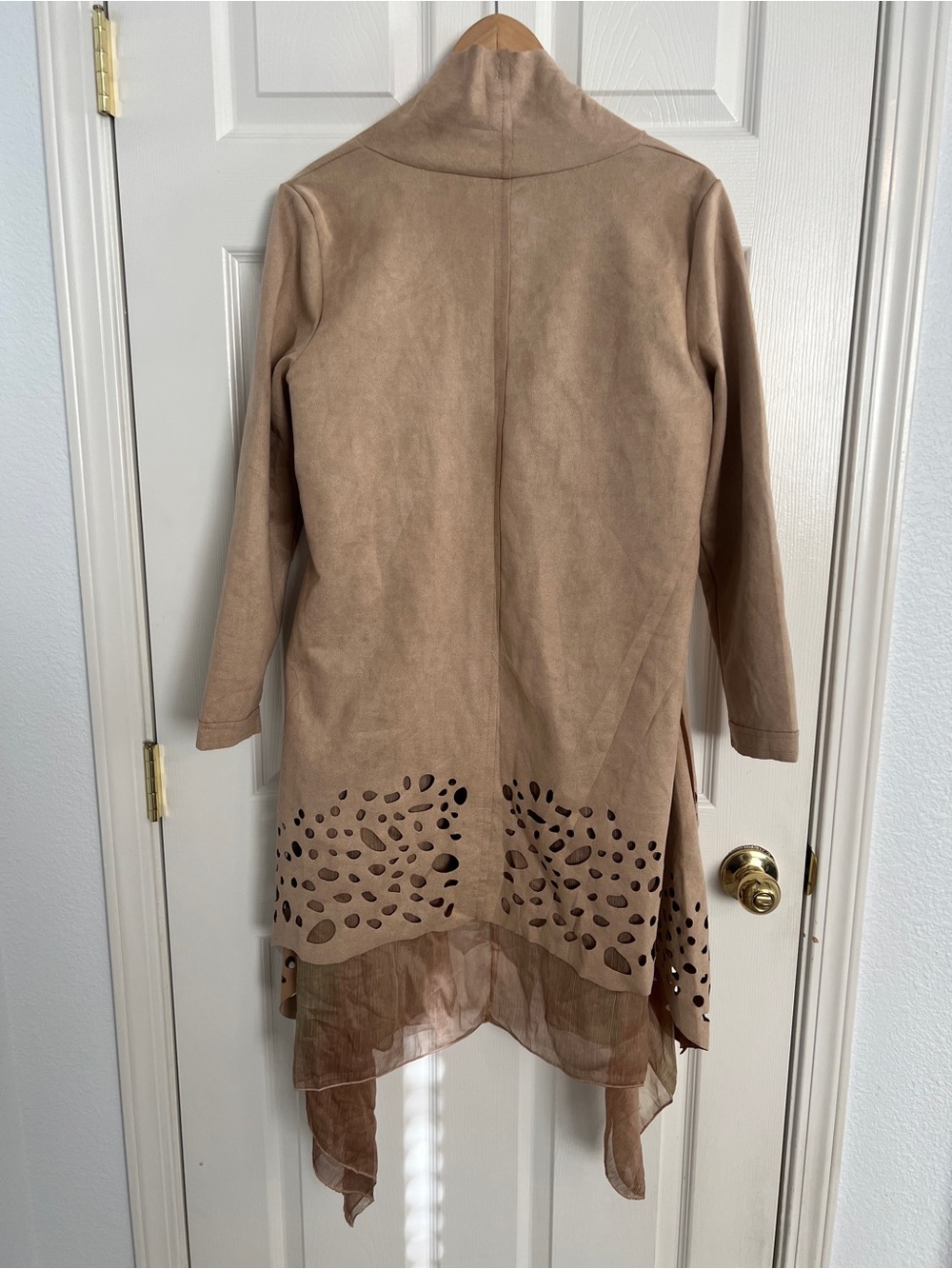 Simply Couture Boho Faux Suede Cutout Duster Jacket XL Taupe Western - Picture 7 of 10
